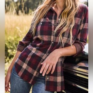 Faherty Women's Legend Sweater Flannel Shirt Burchfield Plaid Size Large